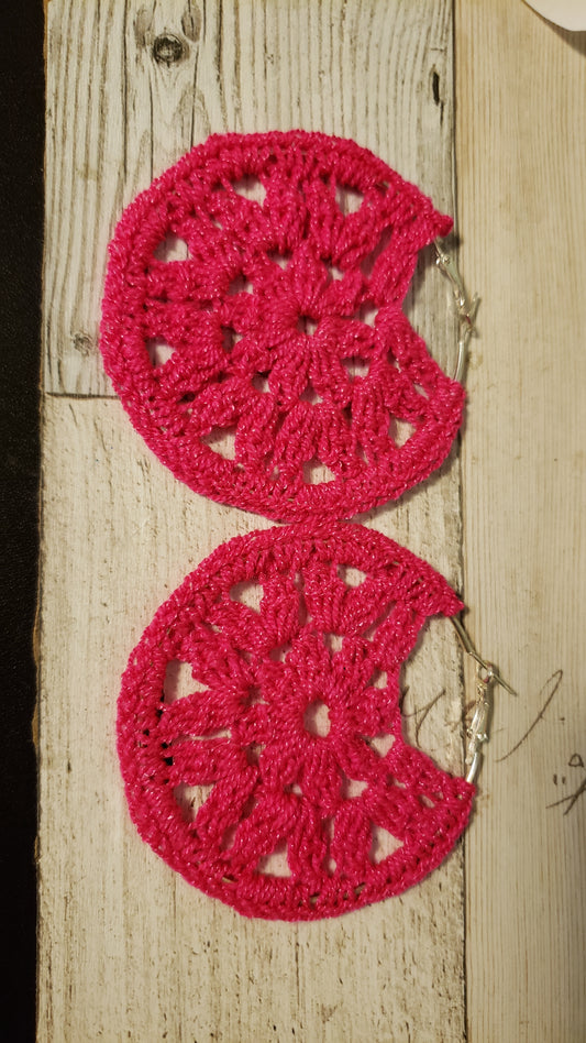 Magenta flower earrings (hoop)
