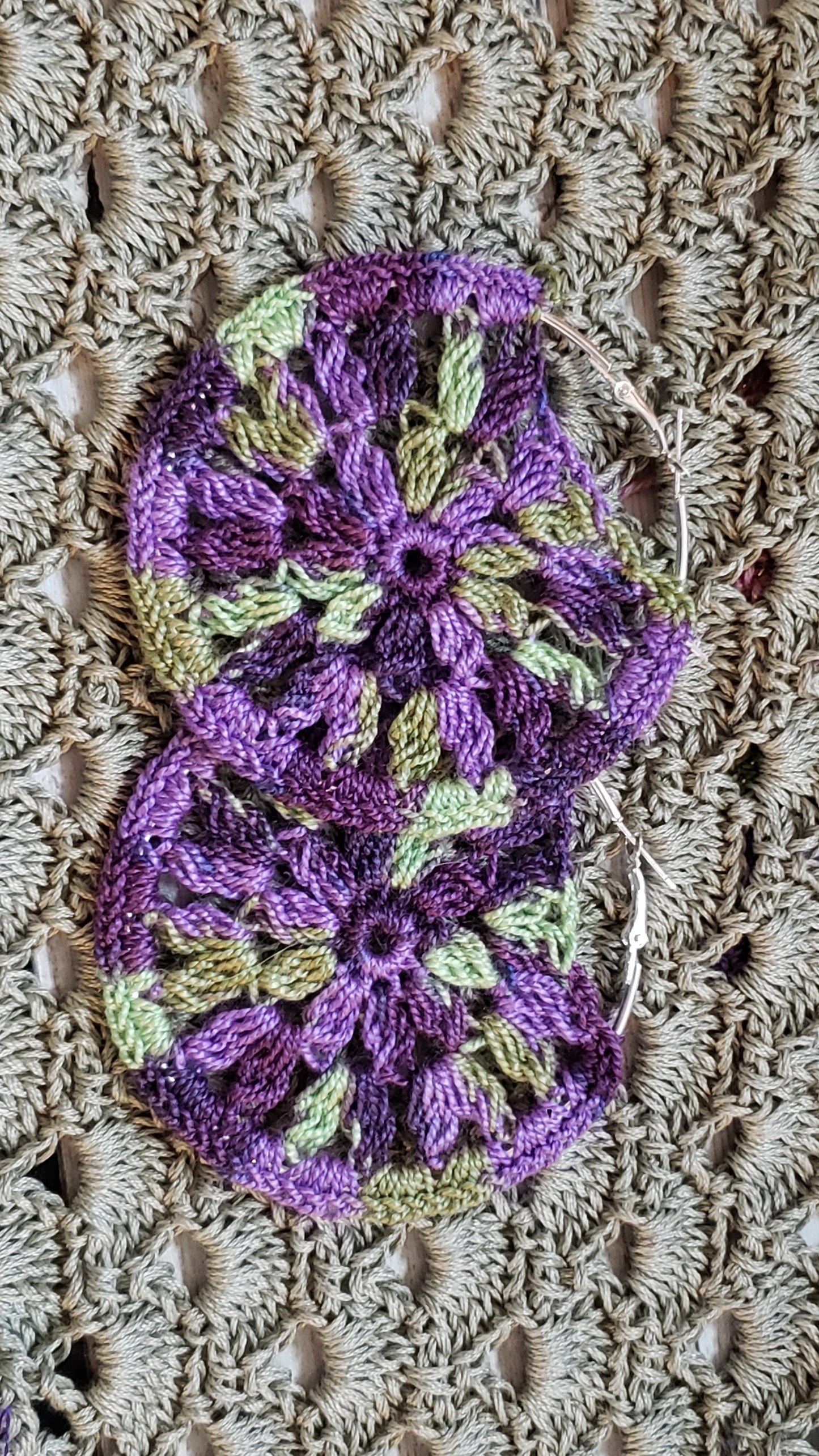 Violet gardens crochet hoop earrings
